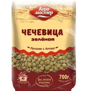 Крупа Агро Мастер чечевица зеленая 700гр 1/10 АКЦИЯ В ЦЕНЕ!!!