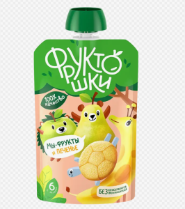 Д/П Пюре Фруктошки 90гр Яблоко-Банан-Груша-Печенье (дой-пак)1/12