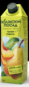 Сок Волжский Посад 1л нектар Груша-Персик 1/12