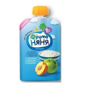 Д/П Пюре Фрутоняня 90гр ЯБЛОКО-ПЕРСИК-ТВОРОГ (дой-пак)1/12