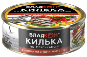 Килька Владкон каспийская по-мексикански с овощ в т/с 240 гр ж/б 1/18