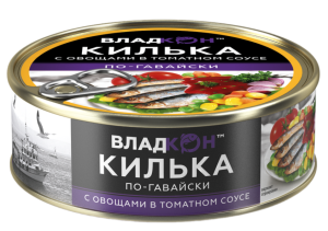Килька Владкон каспийская по-гавайски с овощ в т/с 240 гр ж/б 1/18