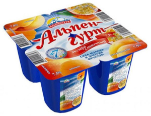 Йогурт Альпенгурт 7,5% АБРИКОС-ПЕРСИК-МАРАКУЙЯ 1/24