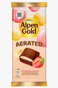 Шок Альпен Гольд 75гр ПОРИСТЫЙ молочный КЛУБНИКА-БАНАН 1/14  AERATED
