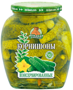 Огурцы Медведь Любимый Корнишоны 500мл ст/б 1/12