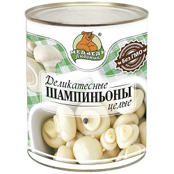 Грибы Медведь Любимый шампиньоны целые 850 мл ж/б 1/12