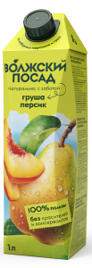Сок Волжский Посад 1л нектар Груша-Персик 1/12