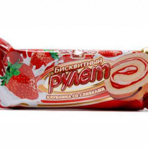 Рулет Русский бисквит 175гр клубника со сливками 1/14
