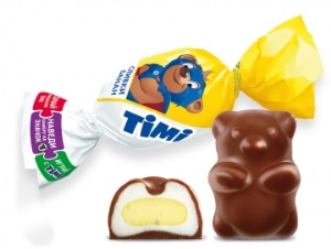 Конфеты КОНТИ-РУС Тими СЛИВКИ/БАНАН суфле 1/1/4 13549