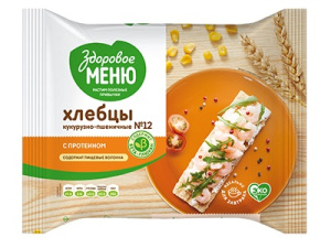 Хлебцы Здоровое Меню КУКУРУЗНО-ПШЕНИЧНЫЕ С ПРОТЕИНОМ №12 90 гр 1/20