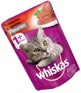 Вискас 75 гр Паштет Говядина/Печень 1/24