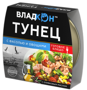 Тунец Владкон желтоперый с фасолью и овощами 160 гр 1/12