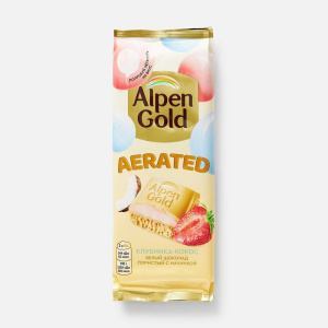 Шок Альпен Гольд 75гр ПОРИСТЫЙ белый КЛУБНИКА-КОКОС 1/14 AERATED