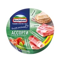 Сыр Хохланд 140 гр СЕГМЕНТЫ ассорти ЗЕЛЕНОЕ сливочный/бекон/томат и зелень/ветчина 1/10