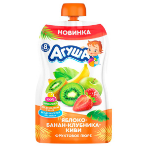 Д/П Пюре Агуша Я Сам! 90гр ЯБЛОКО-БАНАН-КЛУБНИКА-КИВИ (дой-пак) 1/10