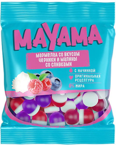 Мармелад фас Маяма вкус малины и черника со сливками  70гр ПМ362 1/50