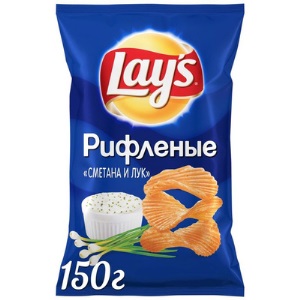 Чипсы Лейс 150гр рифленые сметана и лук 1/18