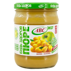 Д/П Пюре БУДЬ ЗДОРОВ 450гр яблочно-облепиховое ст/б 1/6