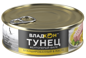 Тунец Владкон бланш в масле желтоперый филе 170 гр 1/24