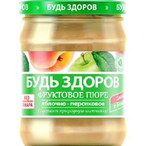 Д/П Пюре БУДЬ ЗДОРОВ 280гр яблочно-персиковое ст/б 1/12