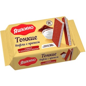 Вафли фас Яшкино 144гр ТОНКИЕ с какао и молочным кремом  РВТ102 1/26