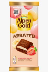 Шок Альпен Гольд 75гр ПОРИСТЫЙ молочный КЛУБНИКА-БАНАН 1/14  AERATED