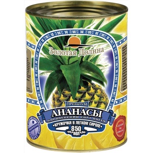 Компот Зол Долина Ананас кружочки 850 мл (830 гр) ж/б 1/12