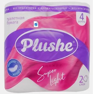 Т/бумага PLUSHE LIGHT 2 слоя 4 рулона 1/12