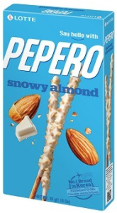 Палочки с шок Ю.Корея Пеперо Snowy Almond белой глазури с миндалем 32г 1/40 (голубая)