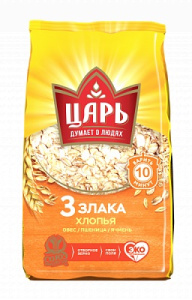 Хлопья овс Царь из 3-х злаков 0,4 кг 1/20