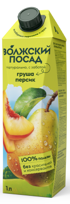 Сок Волжский Посад 1л нектар Груша-Персик 1/12