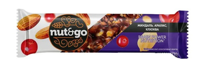 Шок батончик Яшкино Nut&go Миндаль,АРАХИС,КЛЮКВА  50гр 8* 1/18 КВК452