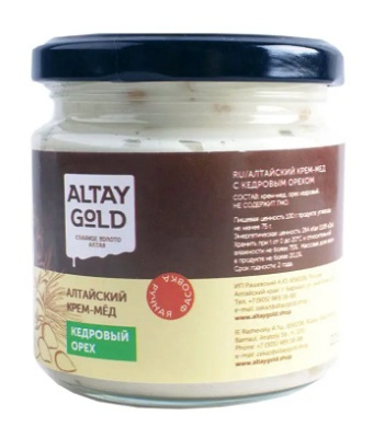 Мед Крем Золото Алтая Кедровый орех 225гр ст/б 1/8