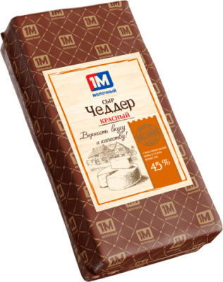Сыр Молочный Гостинец Чеддер красный 45% брус вес Беларусь