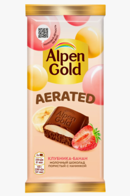 Шок Альпен Гольд 75гр ПОРИСТЫЙ молочный КЛУБНИКА-БАНАН 1/14  AERATED