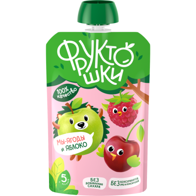 Д/П Пюре Фруктошки 90гр Яблоко-Ягоды (дой-пак)1/12