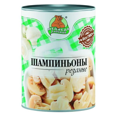 Грибы Медведь Любимый Шампиньоны резаные ж/б 3100 мл 1/6