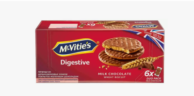 Печенье фас McVities Milk цельнозерновое в молочном шоколаде 200гр 1/12