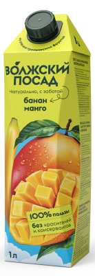 Сок Волжский Посад 1л нектар Банан-Манго 1/12